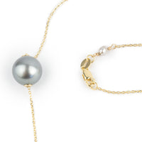 Baby Blue 10mm Pearl Solitaire Necklace on 14K Yellow Gold