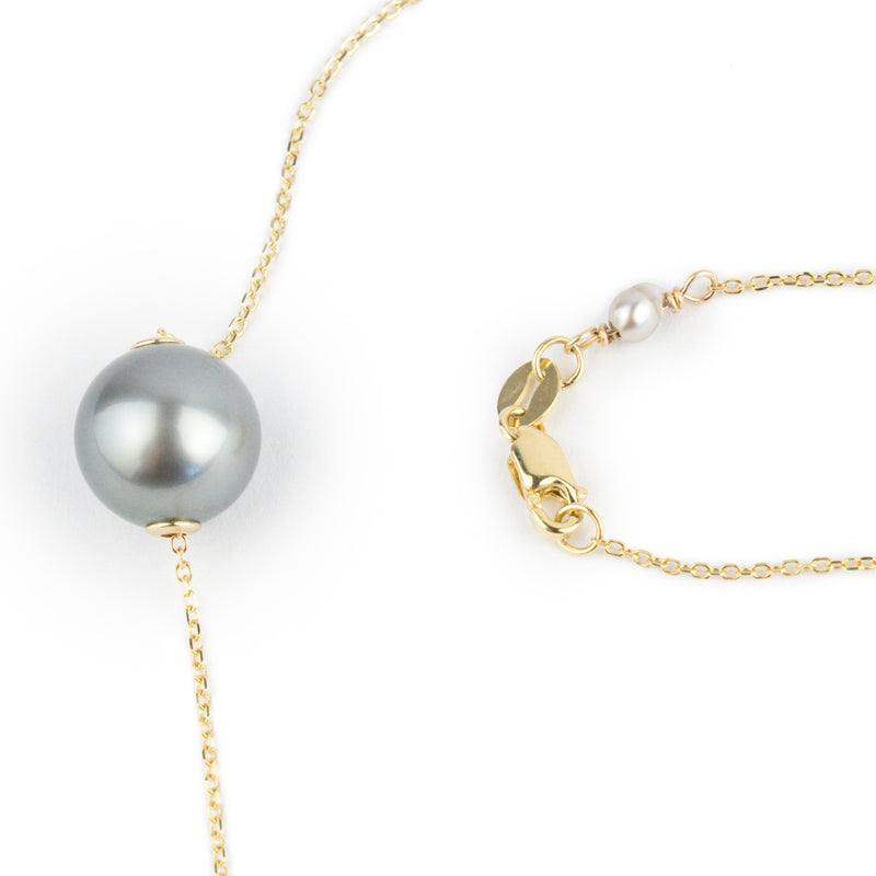 Baby Blue 10mm Pearl Solitaire Necklace on 14K Yellow Gold
