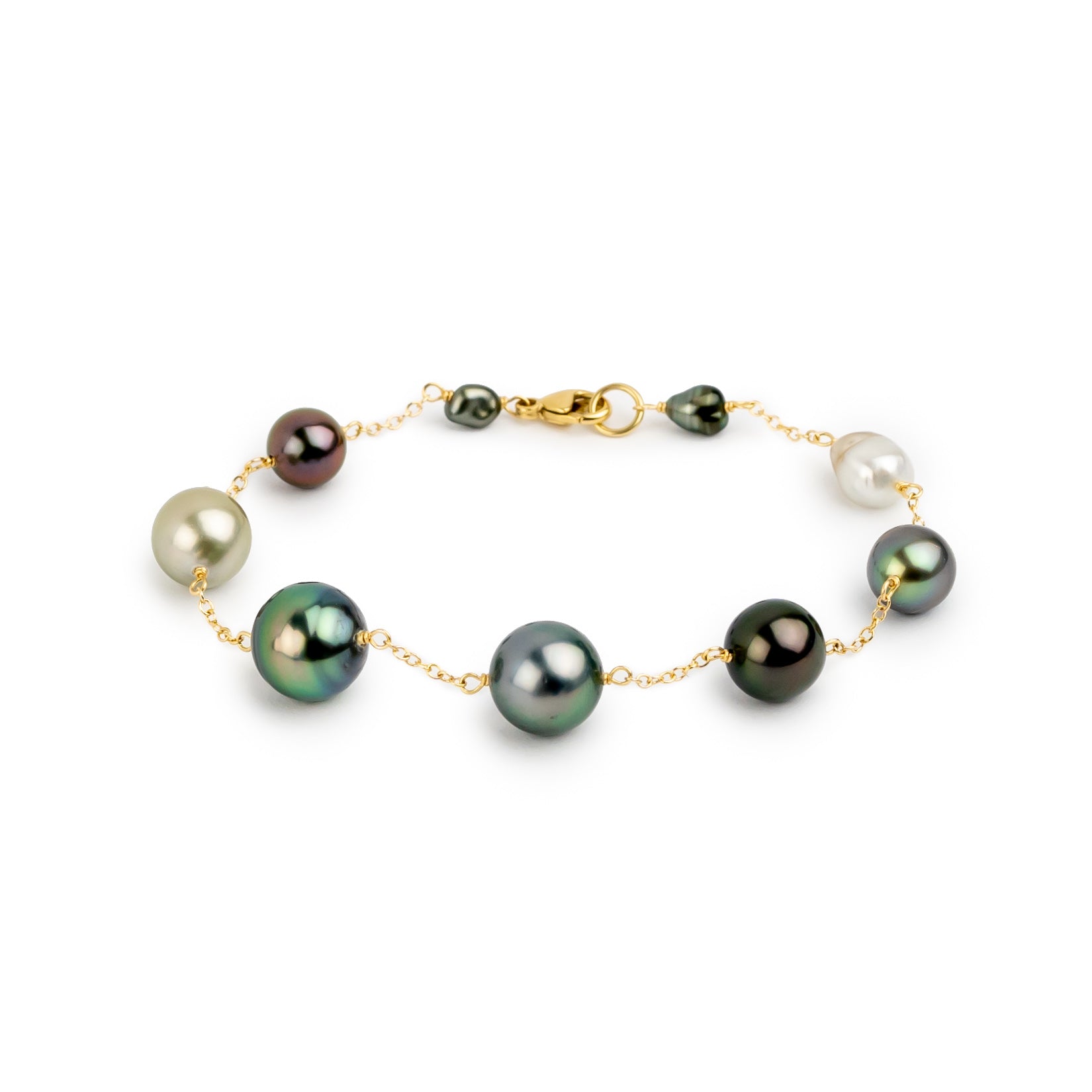 Tahitian Pearl Harvest Tin Cup Bracelet on 14K Yellow Gold