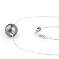 Dark Silvery 10.5mm Tahitian Pearl Solitaire Necklace on 14K White Gold