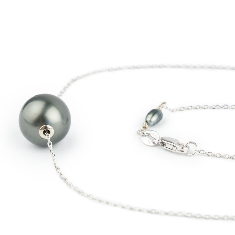 Dark Silvery 10.5mm Tahitian Pearl Solitaire Necklace on 14K White Gold