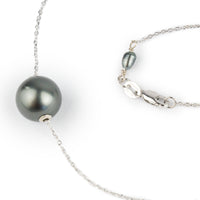 Dark Silvery 10.5mm Tahitian Pearl Solitaire Necklace on 14K White Gold