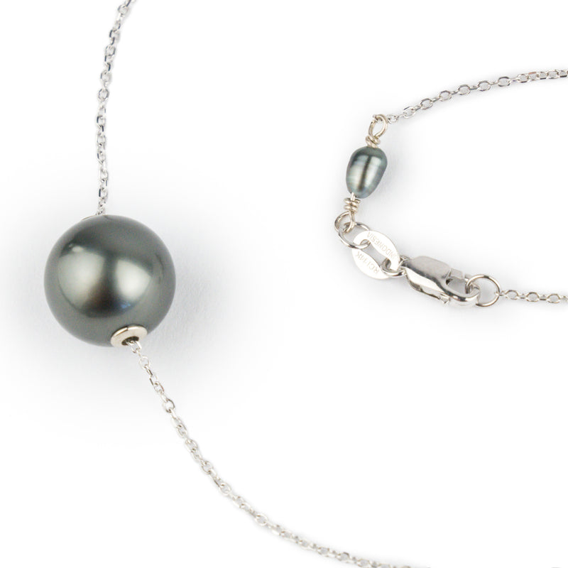 Dark Silvery 10.5mm Tahitian Pearl Solitaire Necklace on 14K White Gold