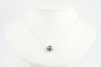 Dark Silvery 10.5mm Tahitian Pearl Solitaire Necklace on 14K White Gold
