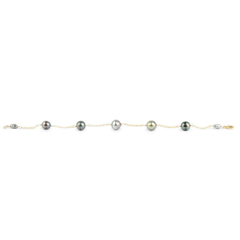 Pink Green Tin-Cup Tahitian Pearl Bracelet on 14/20 Gold Filled