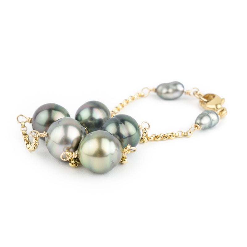 Pink Green Tin-Cup Tahitian Pearl Bracelet on 14/20 Gold Filled