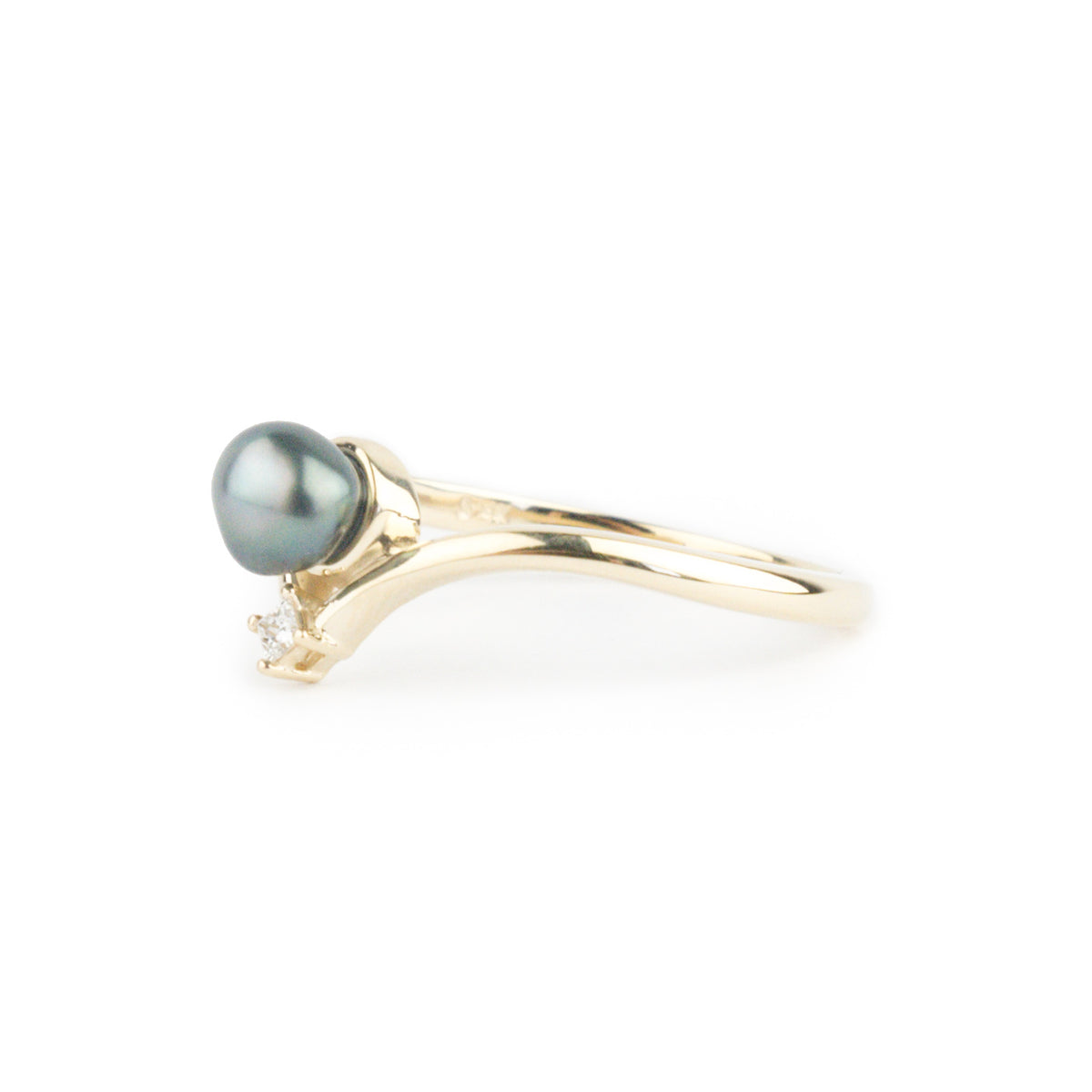 Tahitian Keshi Pearl & Diamond Sunrise Ring