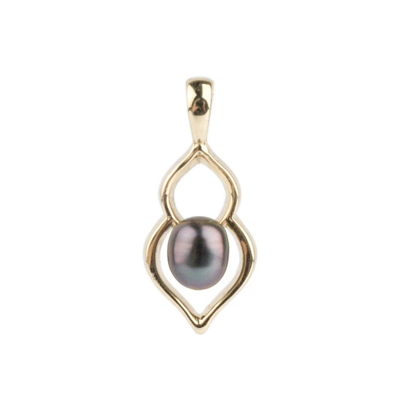 Flashy Purple Keshi Pearl Lotus Pendant on 10K Yellow Gold