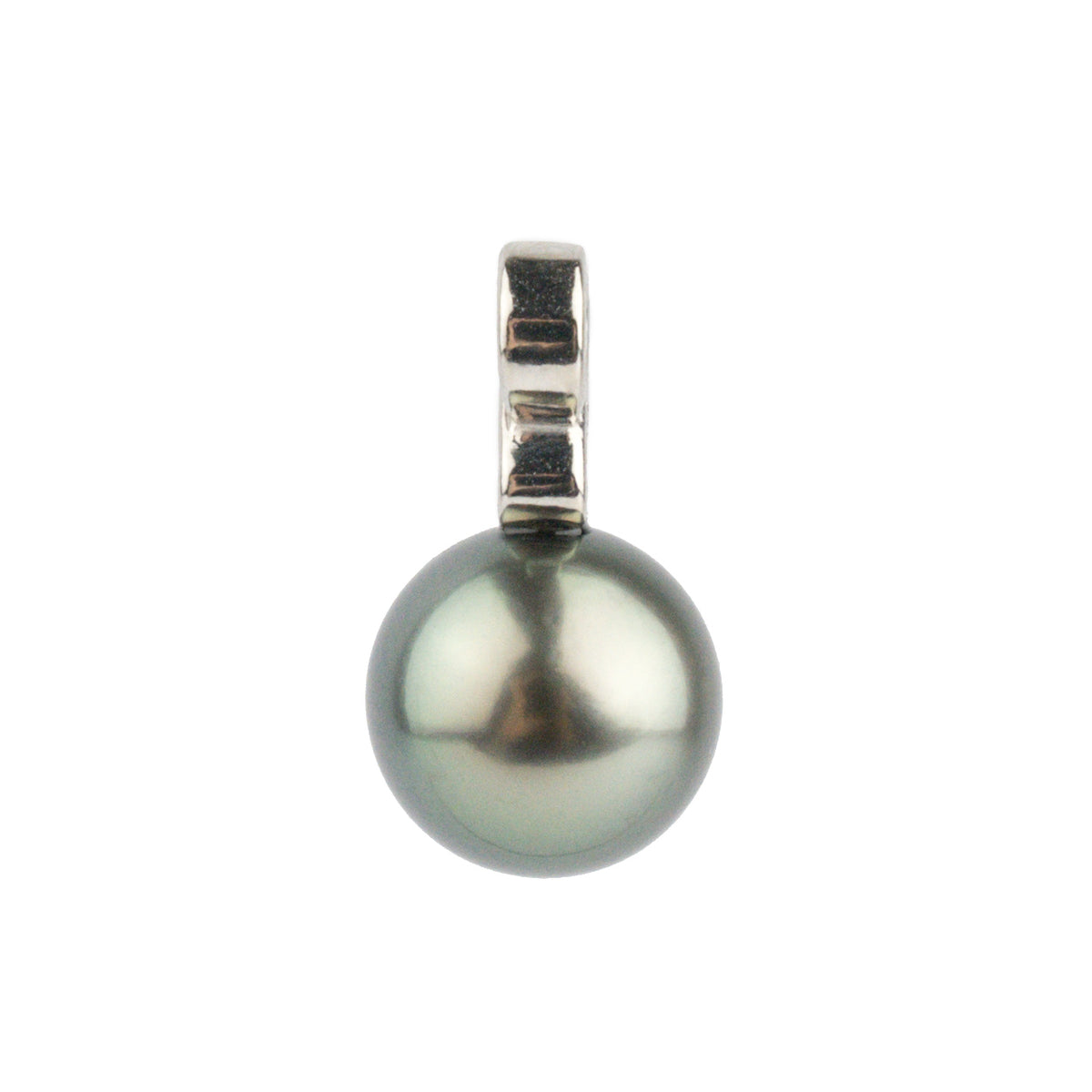 Silvery Green Glow 10mm Tahitian Pearl Infinity Pendant on 14K White Gold