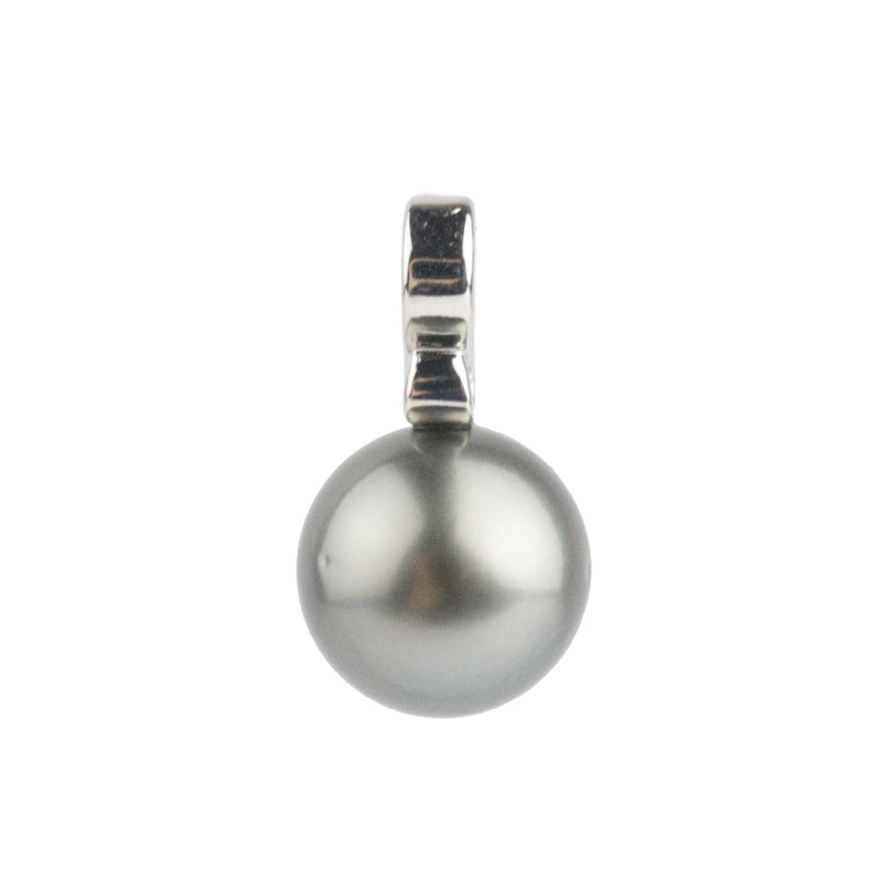 Dark Silvery 10.3mm Tahitian Pearl Infinity Pendant on 14K White Gold