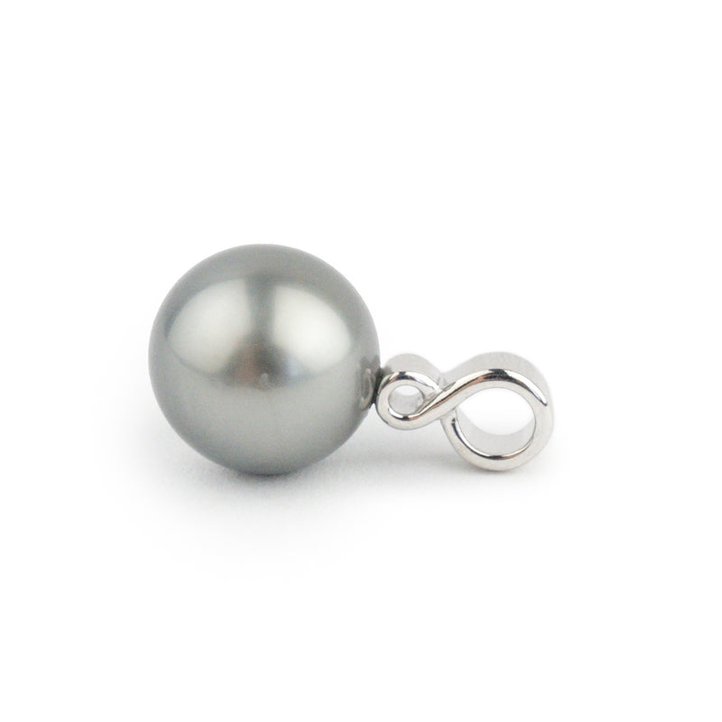 Dark Silvery 10.3mm Tahitian Pearl Infinity Pendant on 14K White Gold