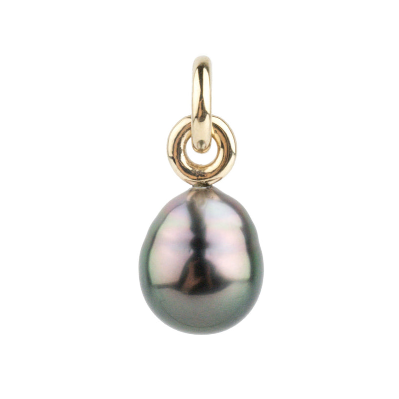 Flashy Plum Peacock Baroque 10.2mm Tahitian Pearl Rava Pendant on 14K Yellow Gold