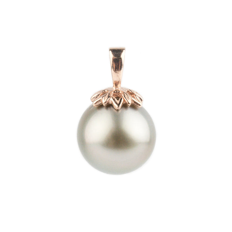 Golden Pink 10.2mm Tahitian Pearl Marguerite Pendant on 14K Rose Gold
