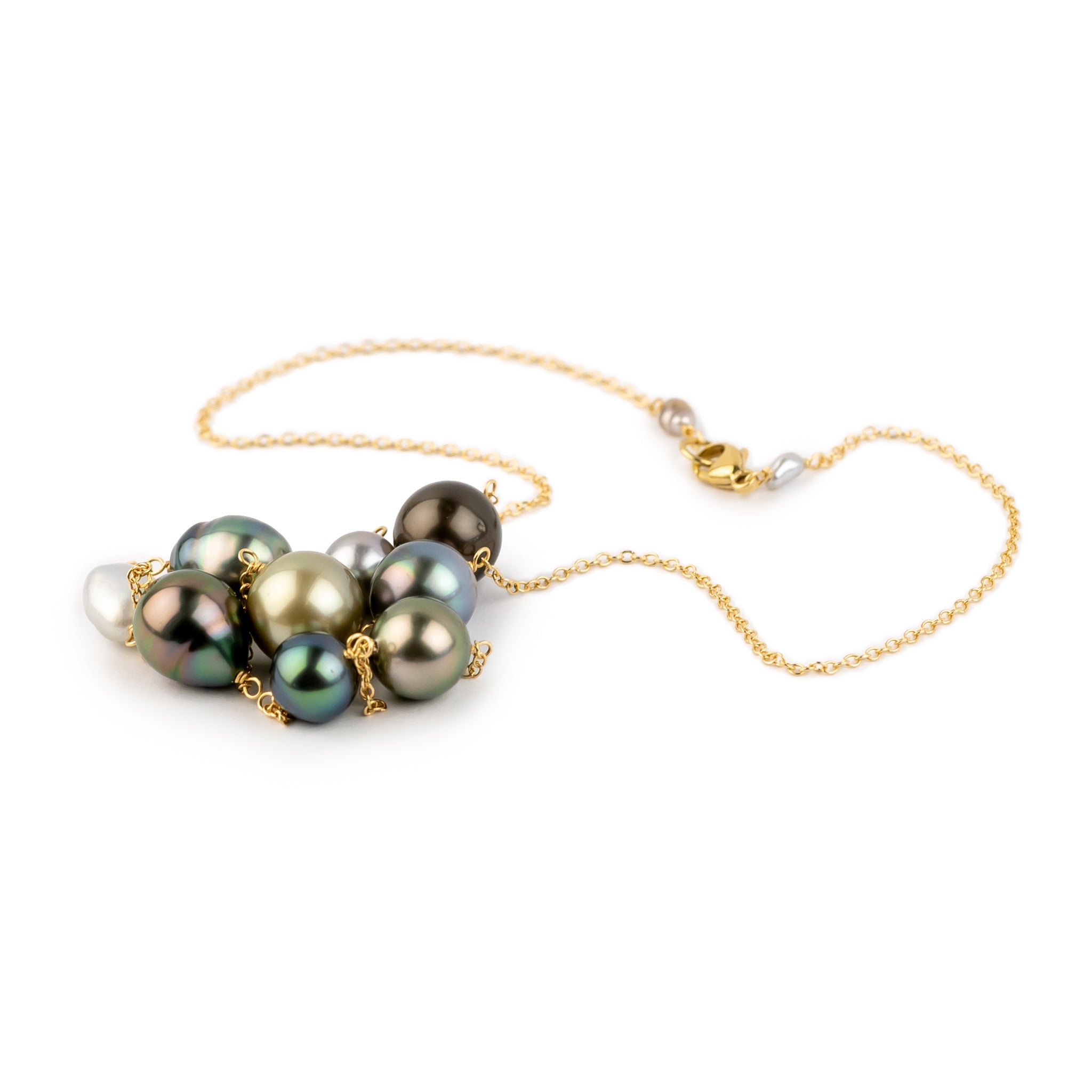 Tahitian Pearl Harvest Tin Cup Necklace on 14K Yellow Gold