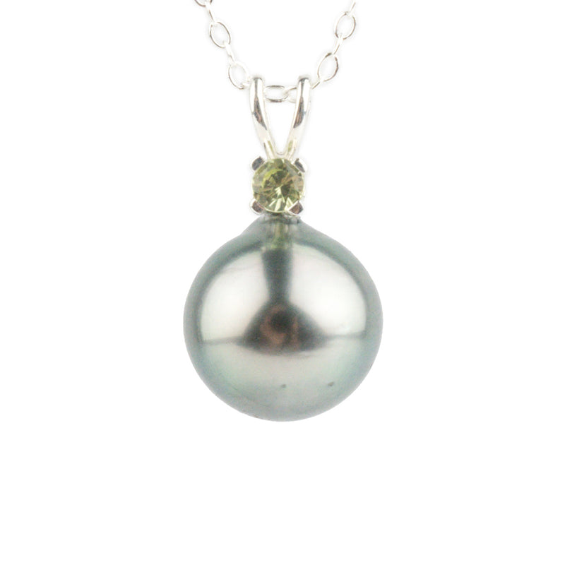 Tahitian Pearl & Peridot Aqua Pink Étoile Necklace on Sterling Silver