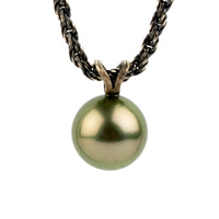 Olive Green 8.9mm Tahitian Pearl Necklace on Sterling Silver