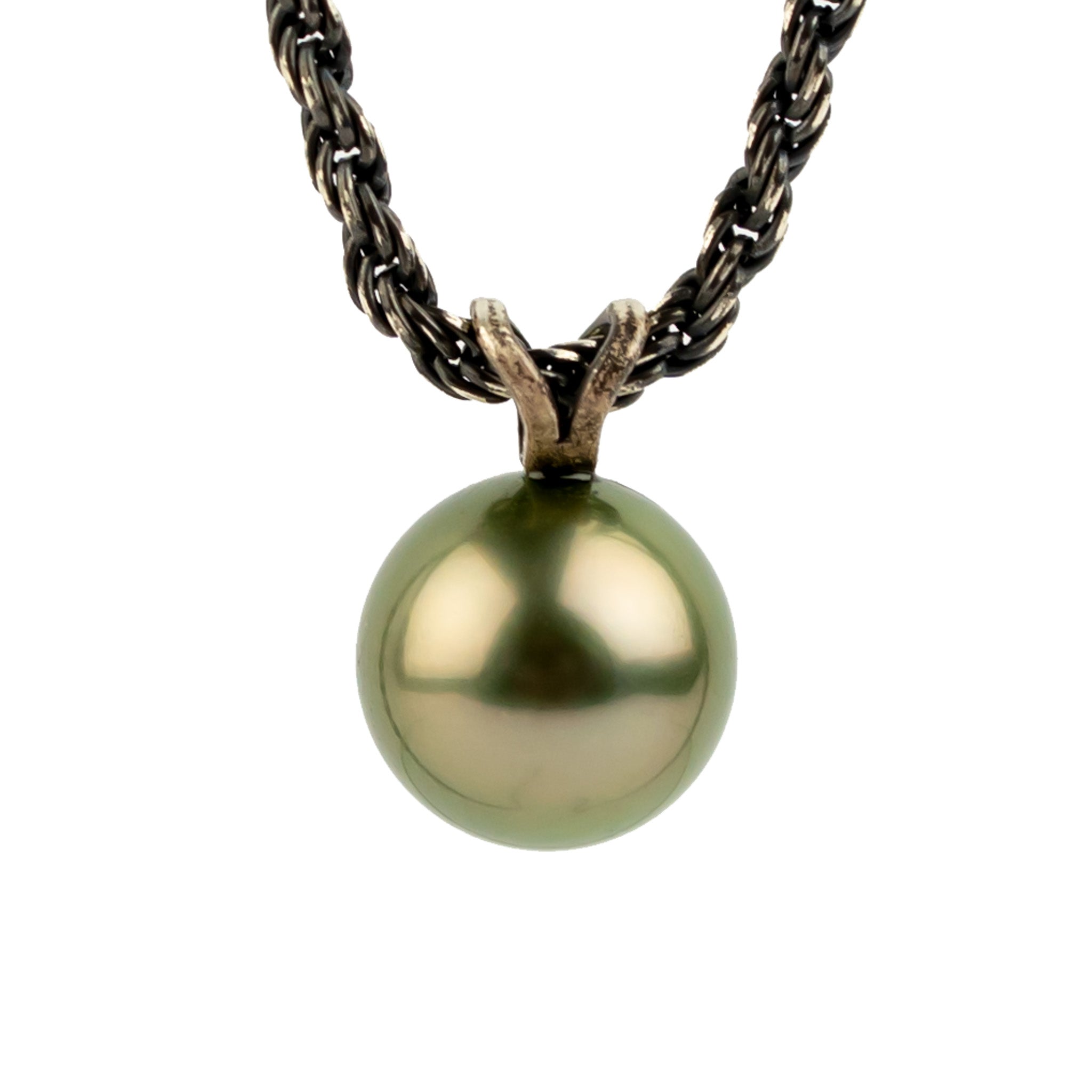 Olive Green 8.9mm Tahitian Pearl Necklace on Sterling Silver