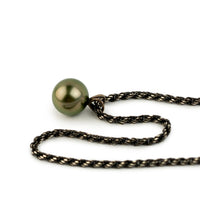 Olive Green 8.9mm Tahitian Pearl Necklace on Sterling Silver