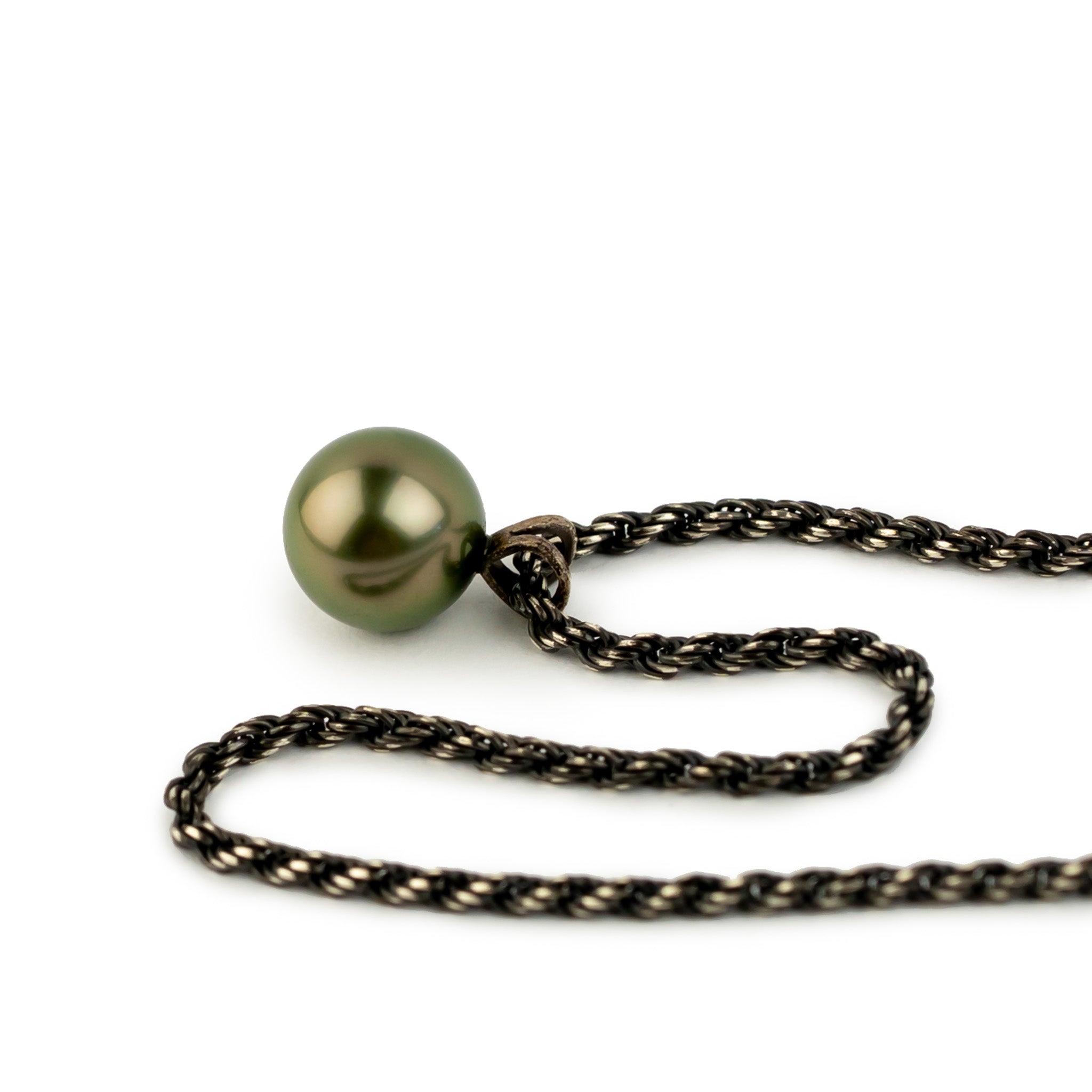 Olive Green 8.9mm Tahitian Pearl Necklace on Sterling Silver