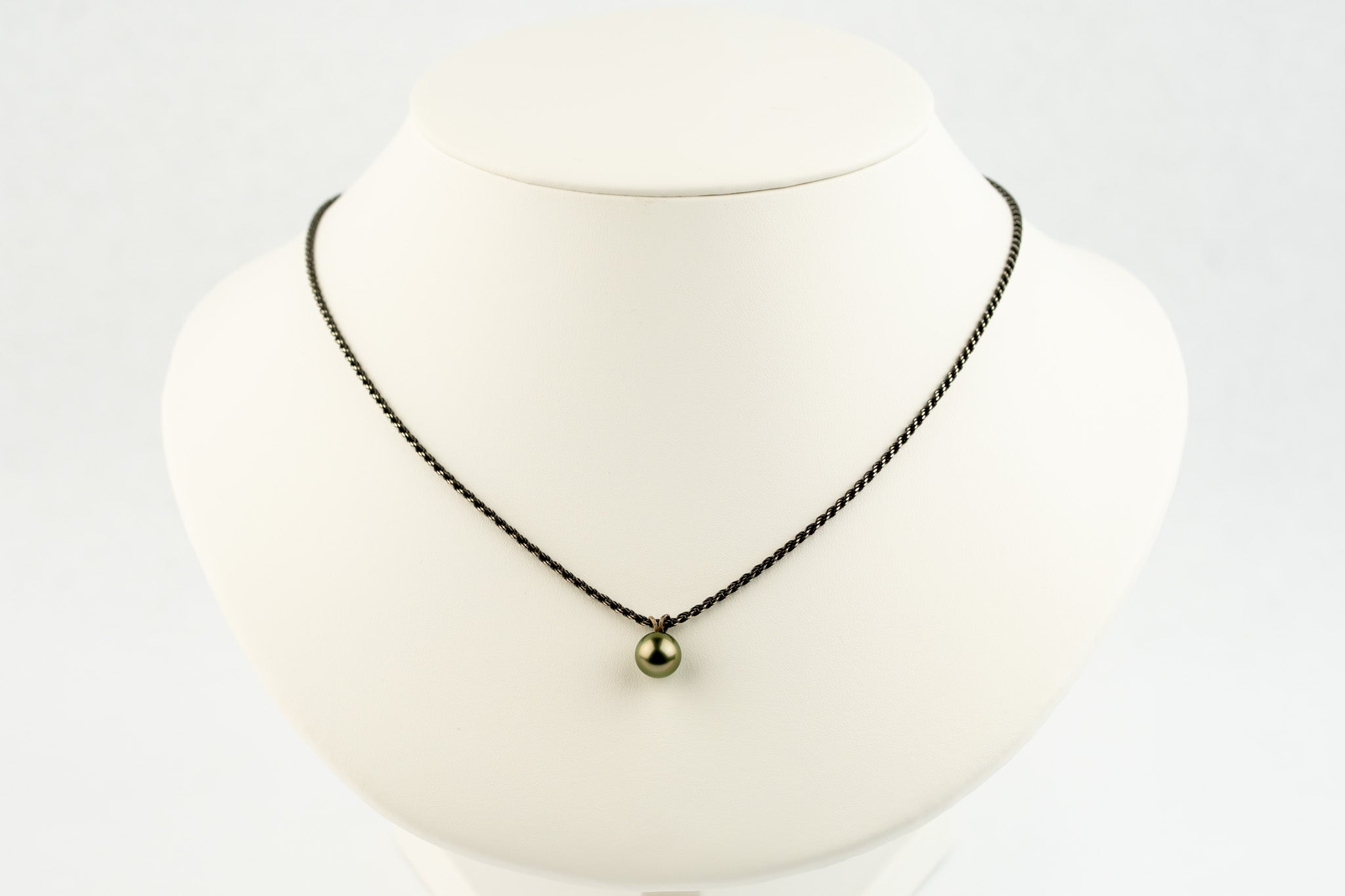 Olive Green 8.9mm Tahitian Pearl Necklace on Sterling Silver