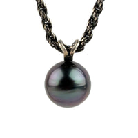 Midnight Purple 9mm Tahitian Pearl Necklace on Sterling Silver