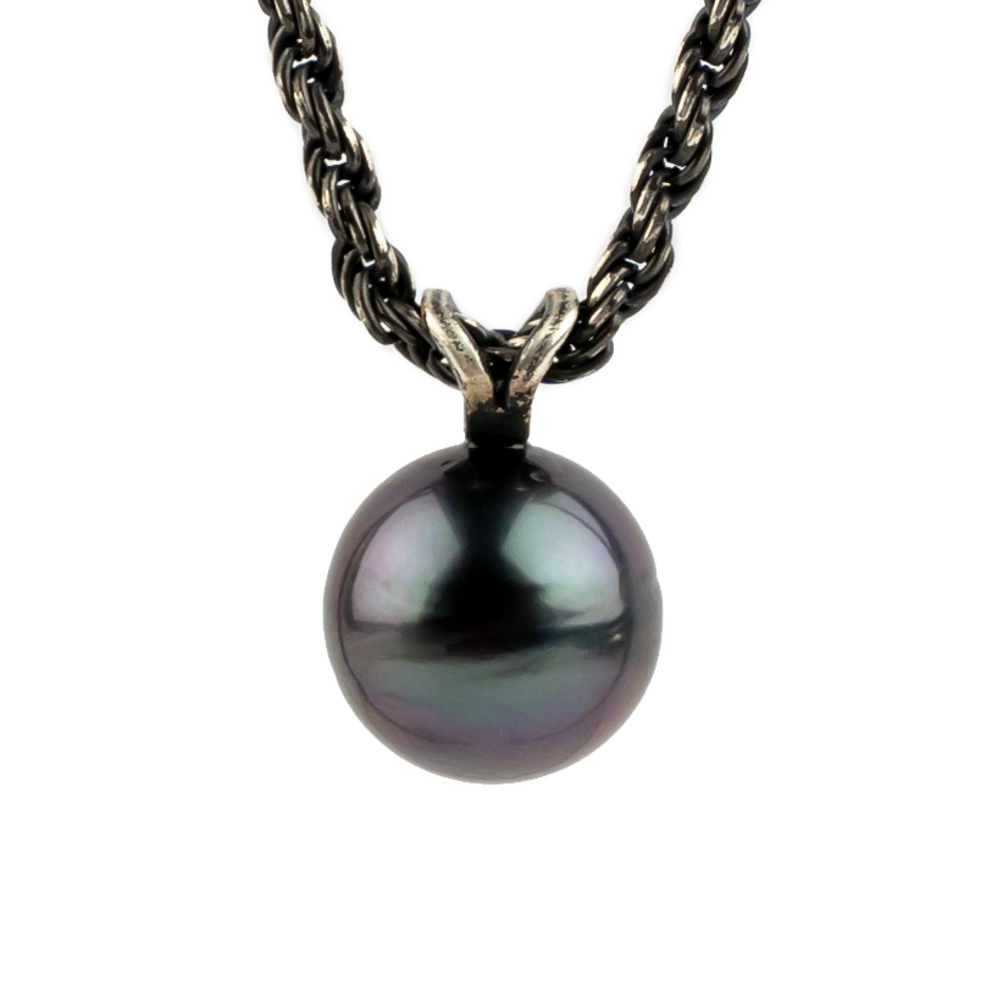 Midnight Purple 9mm Tahitian Pearl Necklace on Sterling Silver