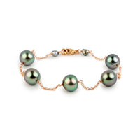 Aqua Lavender Tahitian Pearl Tin Cup Bracelet on 14k Rose Gold