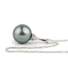 Blue Green Tahitian Pearl & Diamond Toru Necklace on 14K White Gold