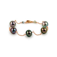 Electric Flash Tahitian Pearl Tin Cup Bracelet on 14k Rose Gold
