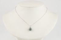 Blue Green Tahitian Pearl & Diamond Toru Necklace on 14K White Gold