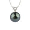Deep Indigo Green Tahitian Pearl & Diamond Hoa Necklace on 14K White Gold