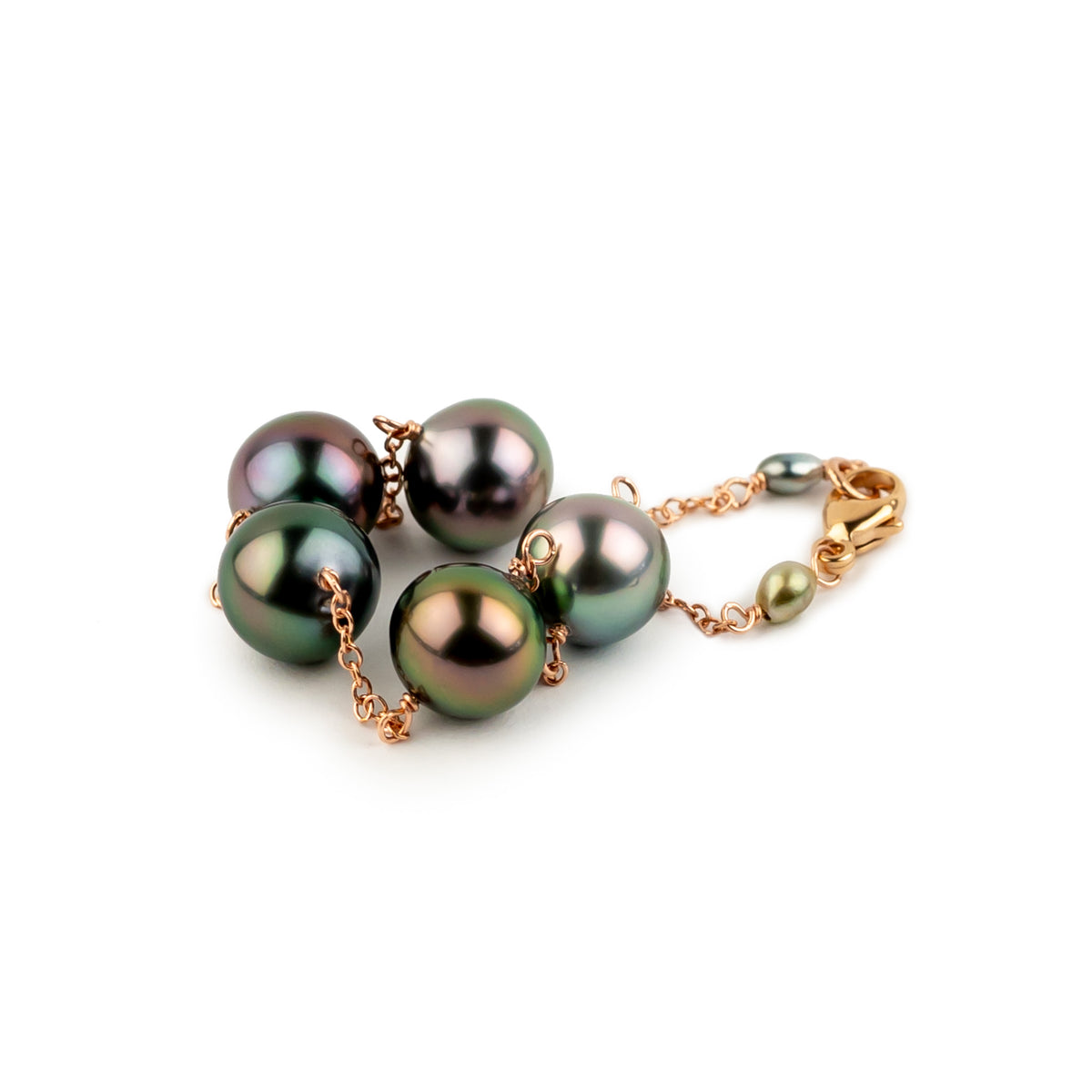 Electric Flash Tahitian Pearl Tin Cup Bracelet on 14k Rose Gold