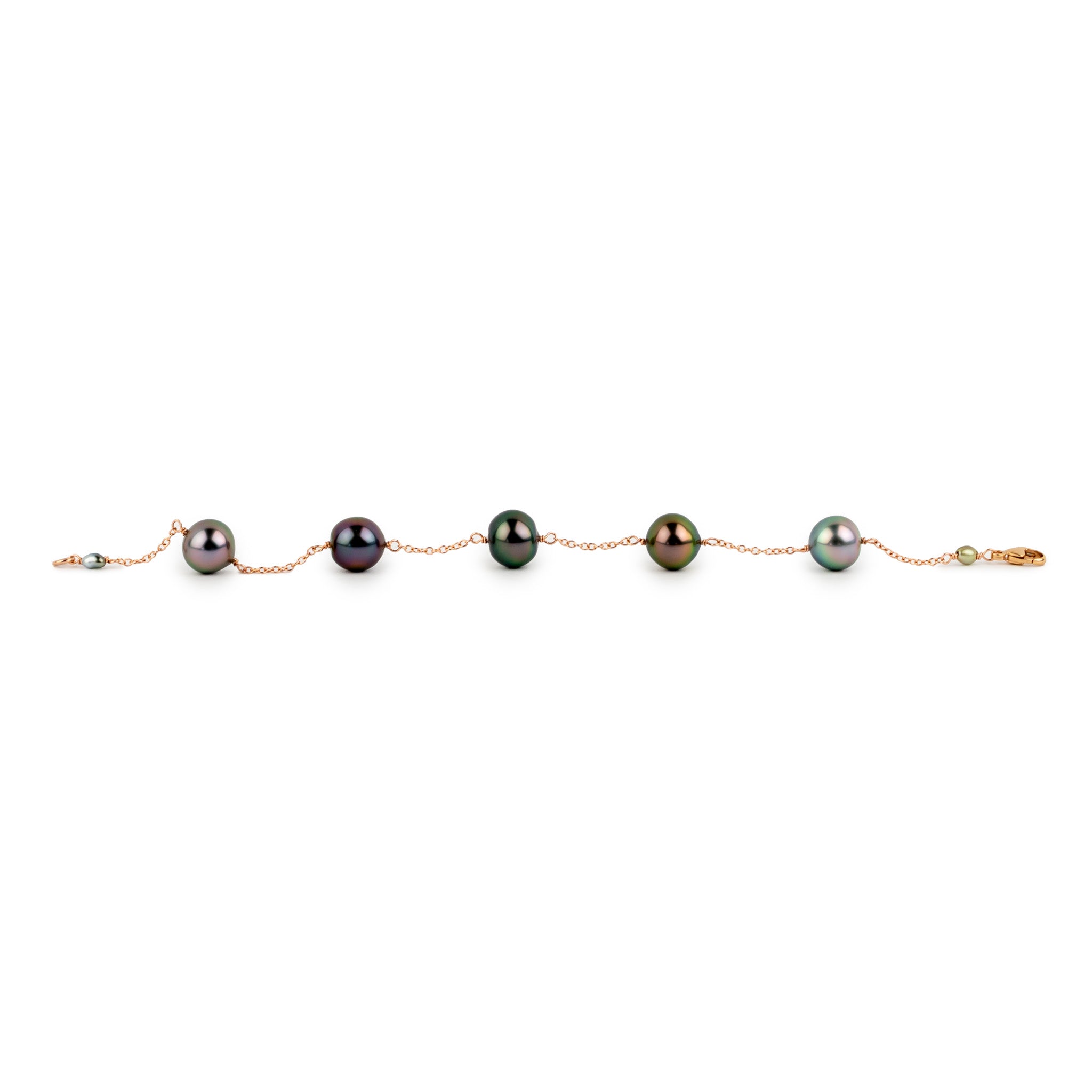 Electric Flash Tahitian Pearl Tin Cup Bracelet on 14k Rose Gold