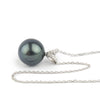 Deep Indigo Green Tahitian Pearl & Diamond Hoa Necklace on 14K White Gold