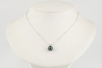 Deep Indigo Green Tahitian Pearl & Diamond Hoa Necklace on 14K White Gold