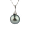 Blue Green Tahitian Pearl & Diamond Toru Necklace on 14K White Gold