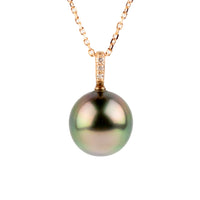 Flashy Pink Green Tahitian Pearl & Diamond Éclat Necklace on 14KRG