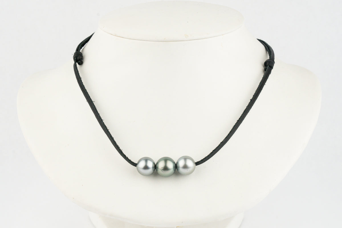 Silvery Green 11-12.2mm Triple Eimeo Mana Necklace