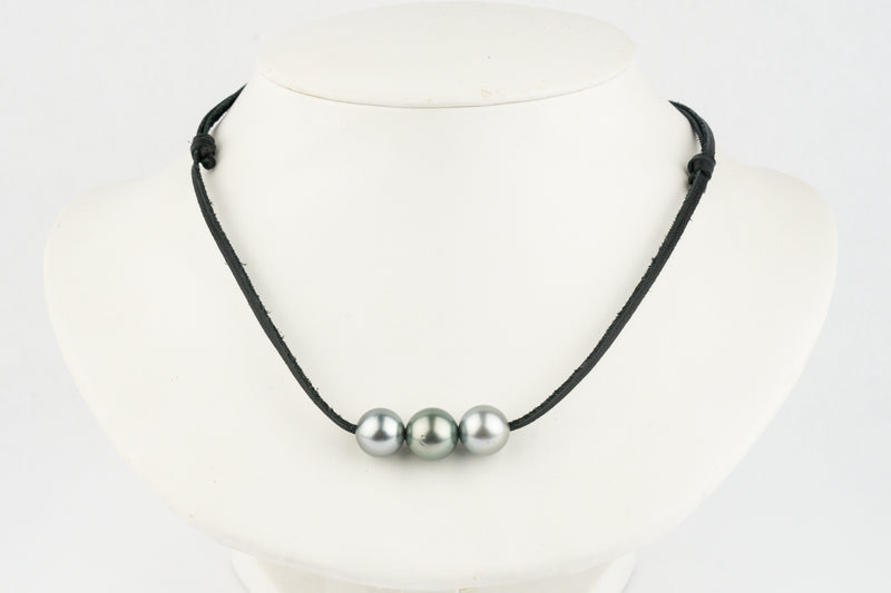 Silvery Green 11-12.2mm Triple Eimeo Mana Necklace