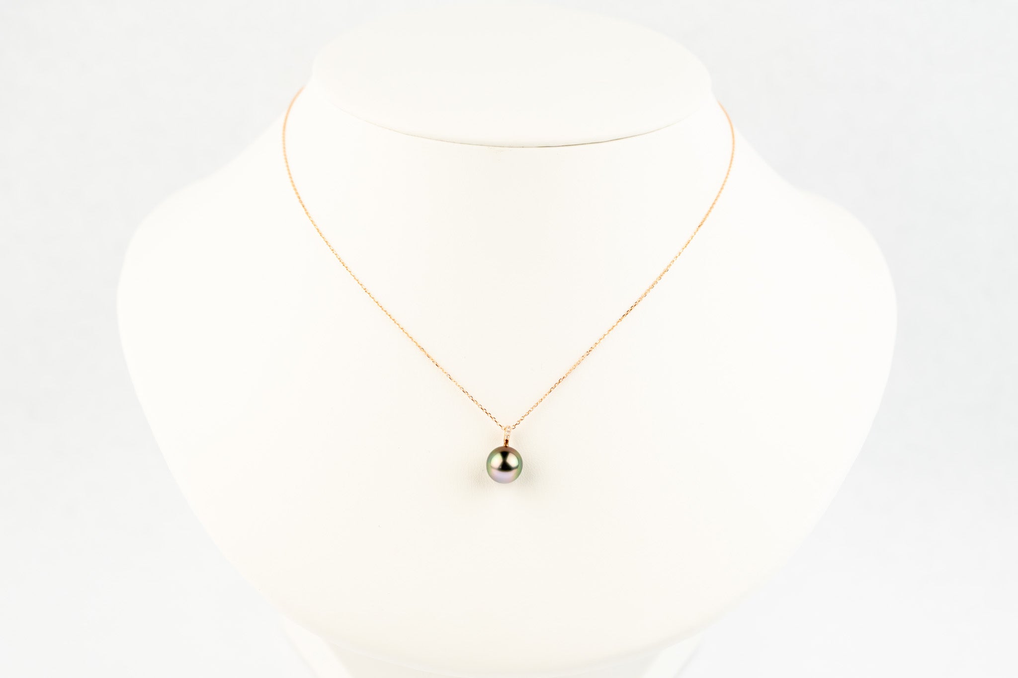 Flashy Pink Green Tahitian Pearl & Diamond Éclat Necklace on 14KRG