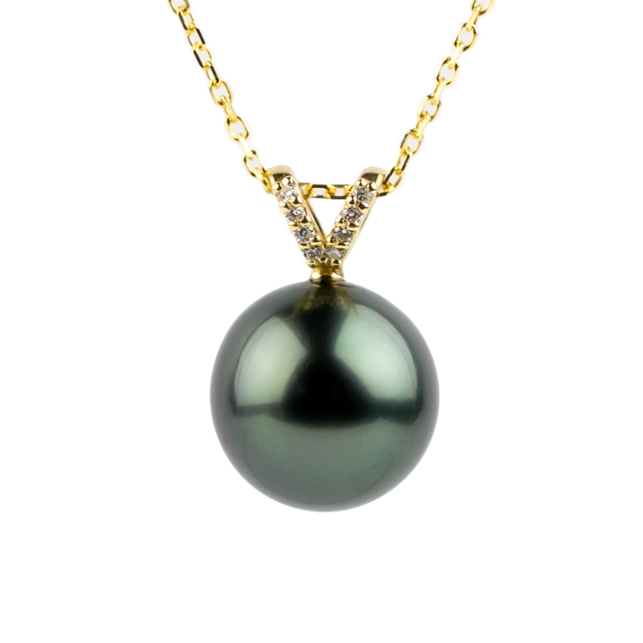 Eclipse Blue Tahitian Pearl & Diamond Hoa Necklace on 14K Yellow Gold