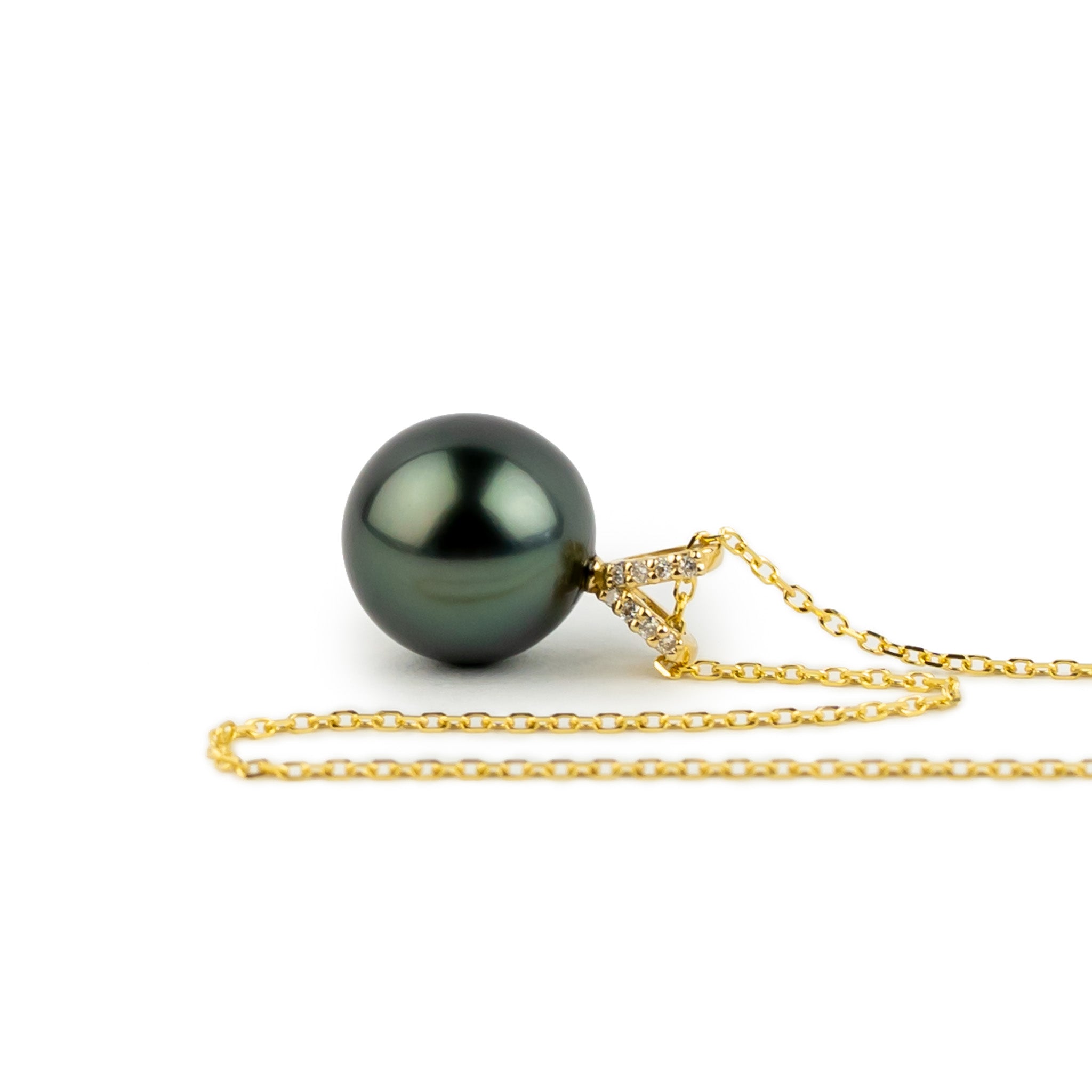Eclipse Blue Tahitian Pearl & Diamond Hoa Necklace on 14K Yellow Gold