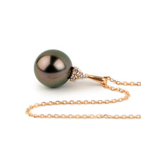 Aubergine Green Tahitian Pearl & Diamond Toru Necklace on 14K Rose Gold