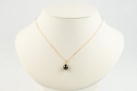 Aubergine Green Tahitian Pearl & Diamond Toru Necklace on 14K Rose Gold