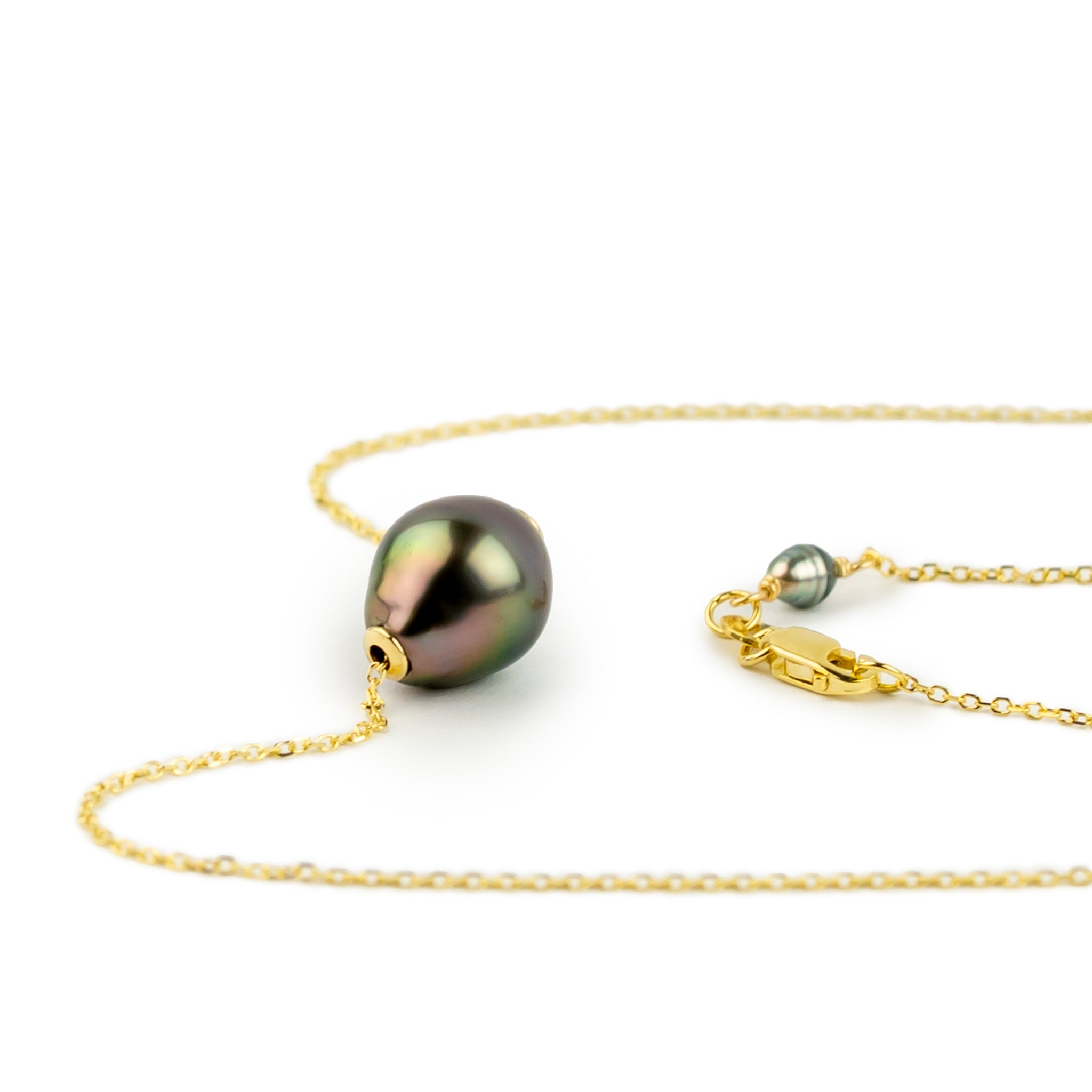 Multi-Colorful 9.3mm Pearl Solitaire Necklace on 14K Yellow Gold