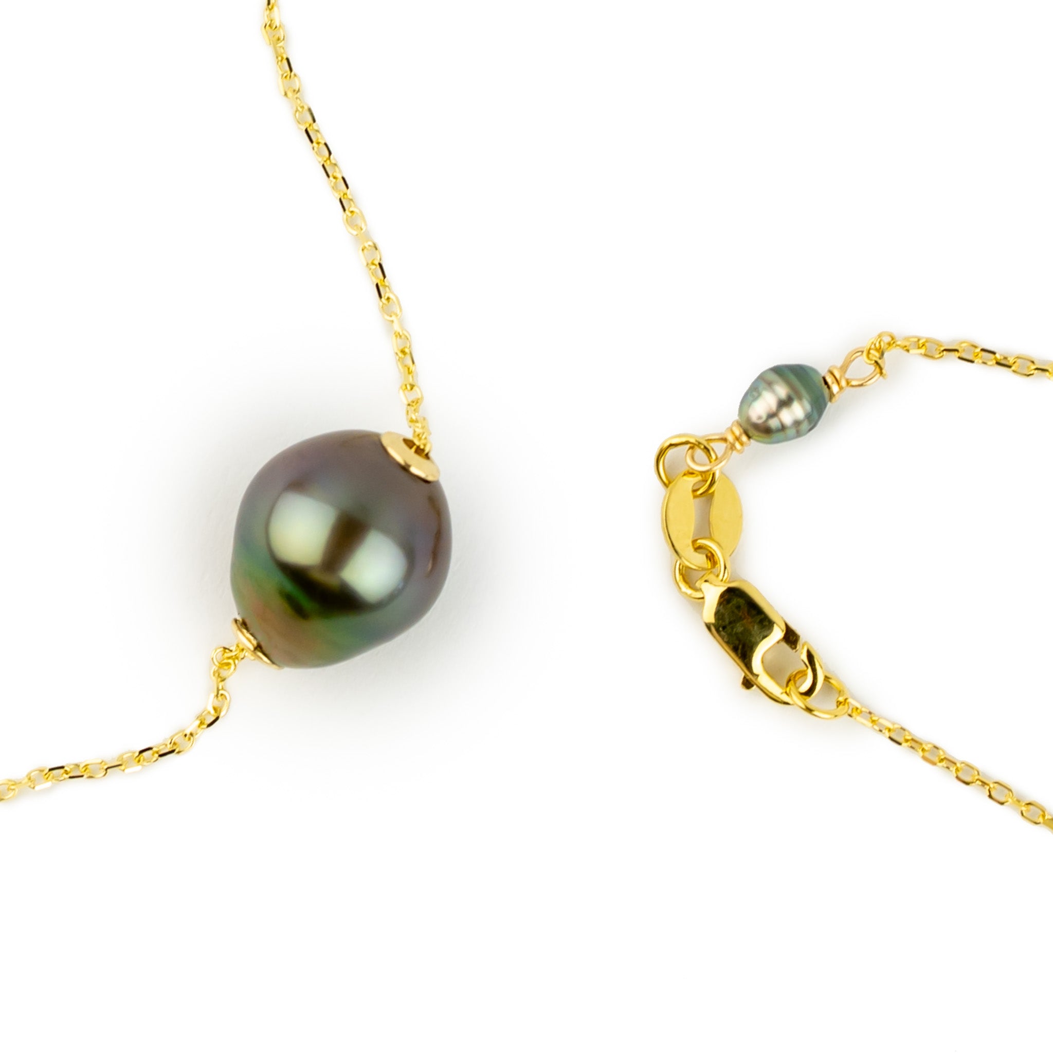 Multi-Colorful 9.3mm Pearl Solitaire Necklace on 14K Yellow Gold
