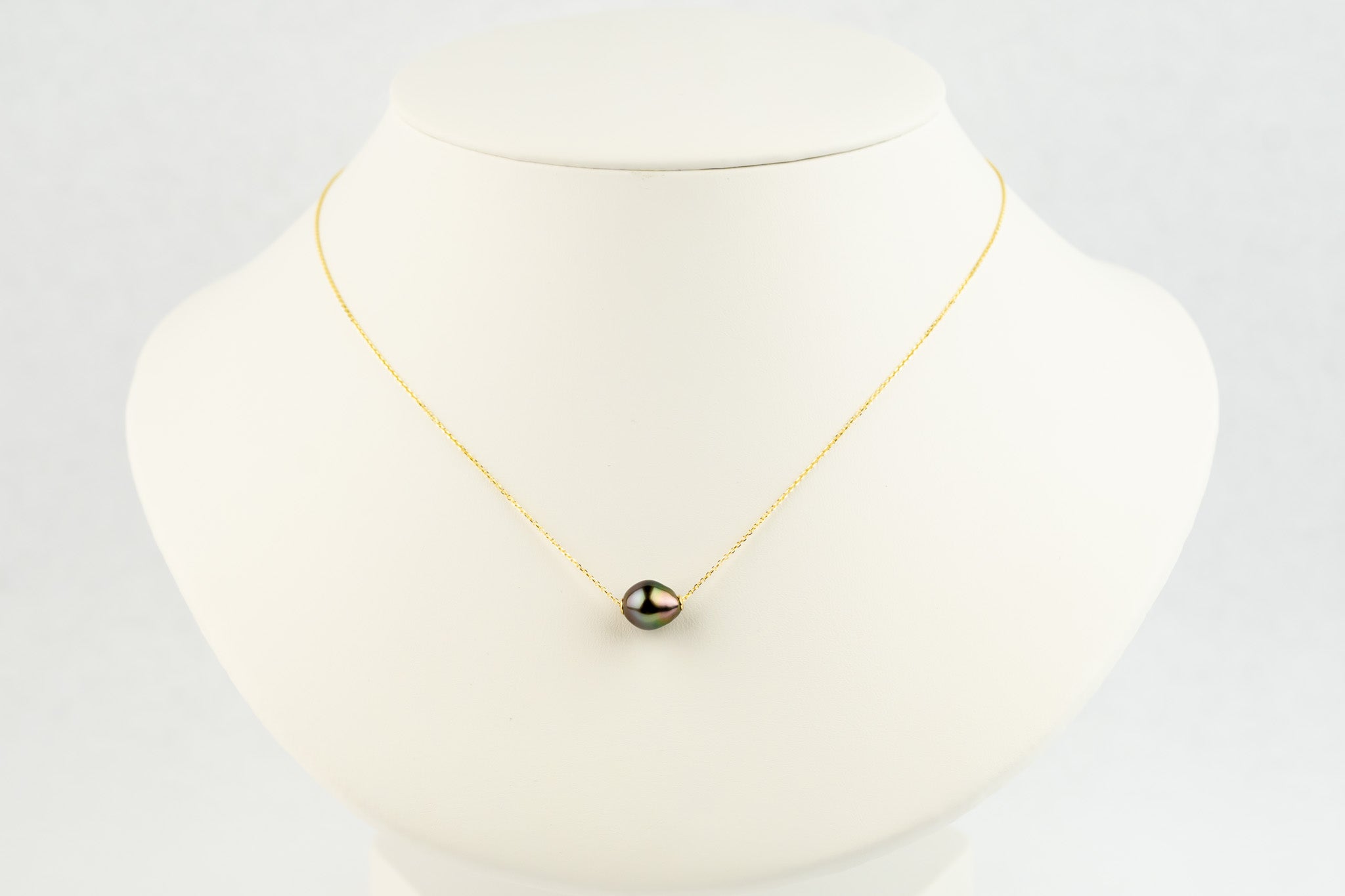 Multi-Colorful 9.3mm Pearl Solitaire Necklace on 14K Yellow Gold