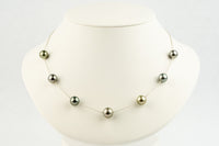 Silvery Lavender Green Tin-Cup Tahitian Pearl Necklace on Sterling Silver