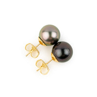 Dark Cherry & Spring Blossom 10mm Tahitian Pearl Statement Stud Earrings