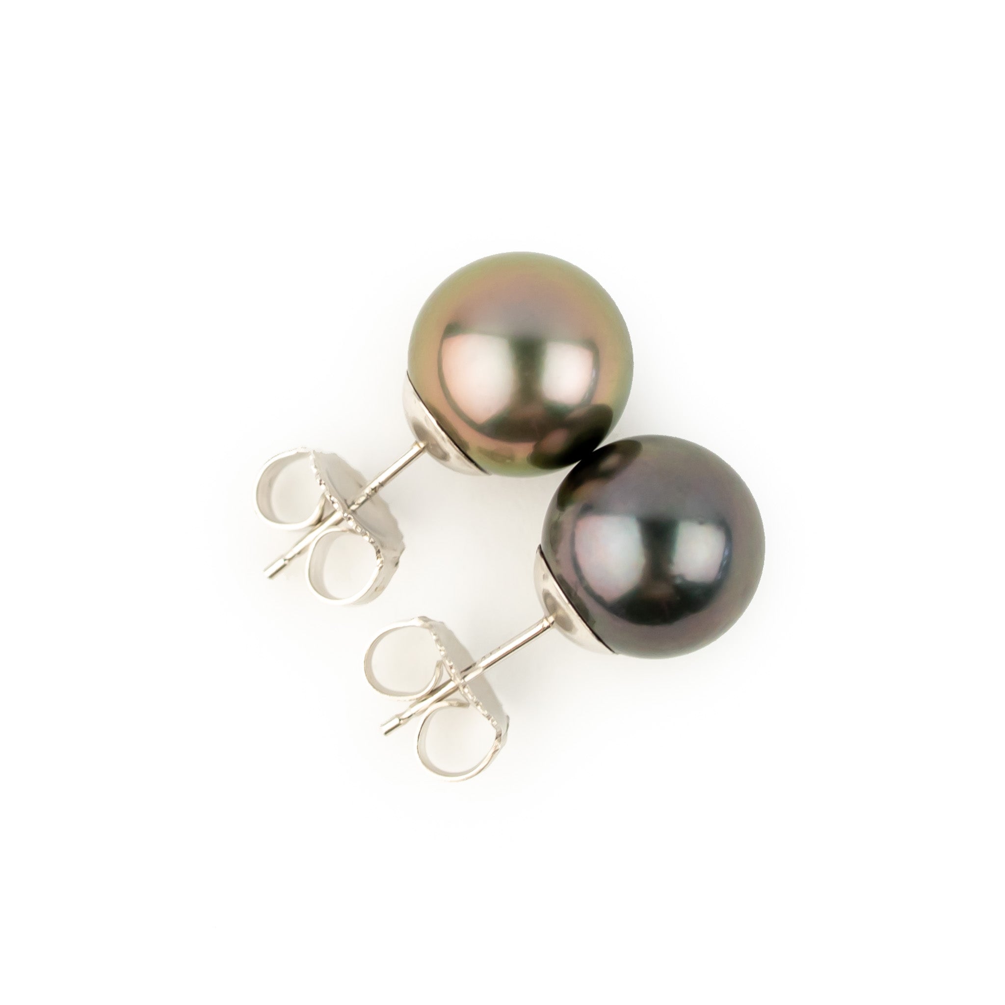 Dark Cherry & Spring Blossom 10mm Tahitian Pearl Statement Stud Earrings